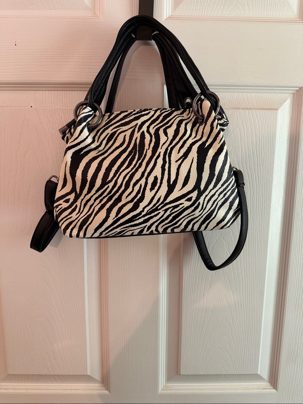 Zebra Print Shoulder Bag - Black & White